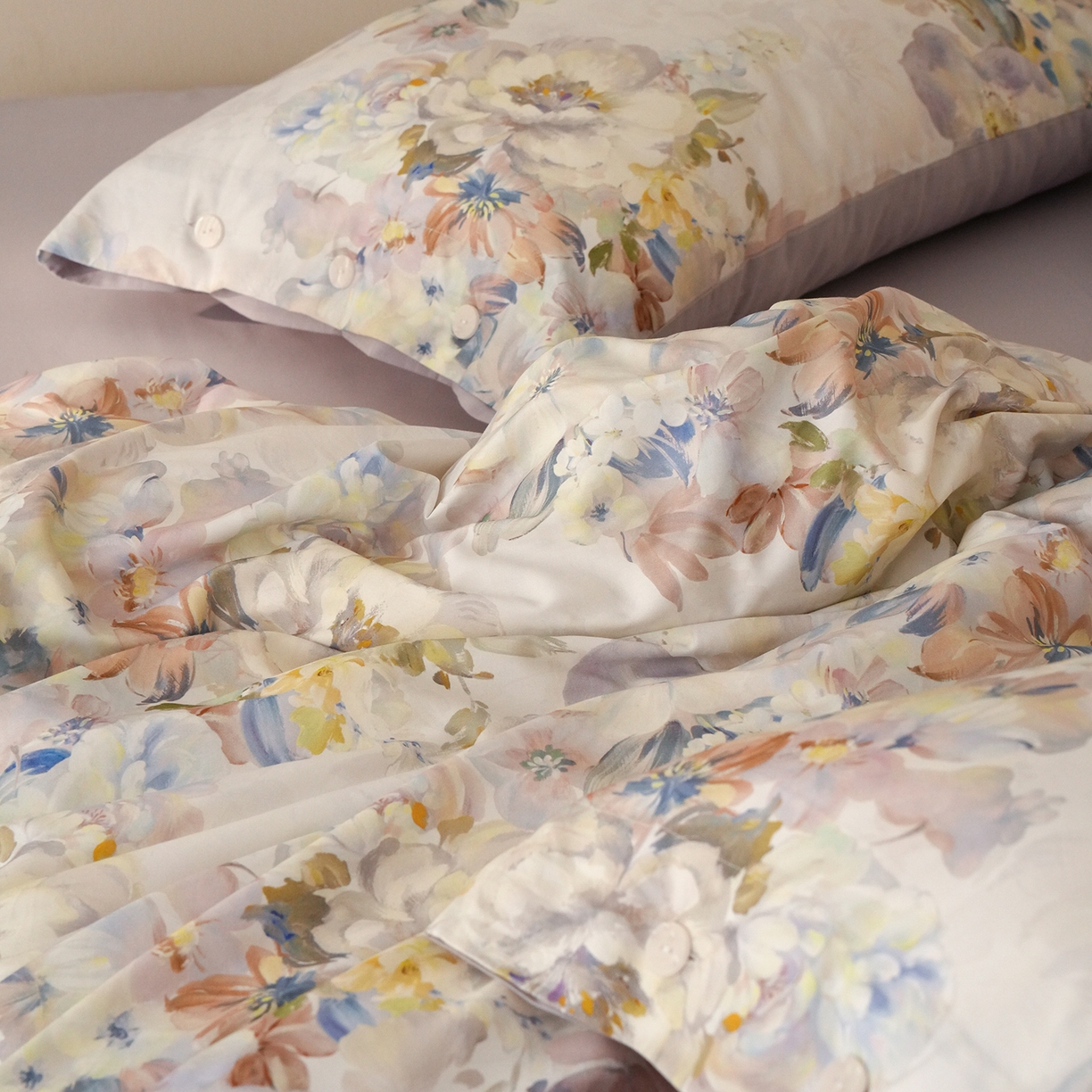 91家纺网 家纺一手货源 找家纺 三味舒屋 2025新款黄金棉磨毛数码印花四件套 磨毛紫霞