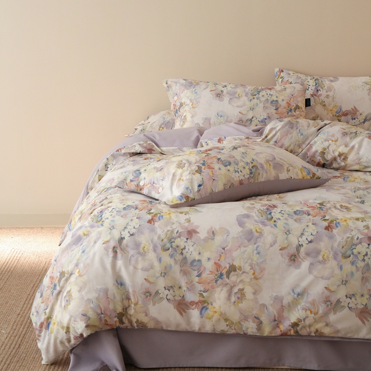 91家纺网 家纺一手货源 找家纺 三味舒屋 2025新款黄金棉磨毛数码印花四件套 磨毛紫霞