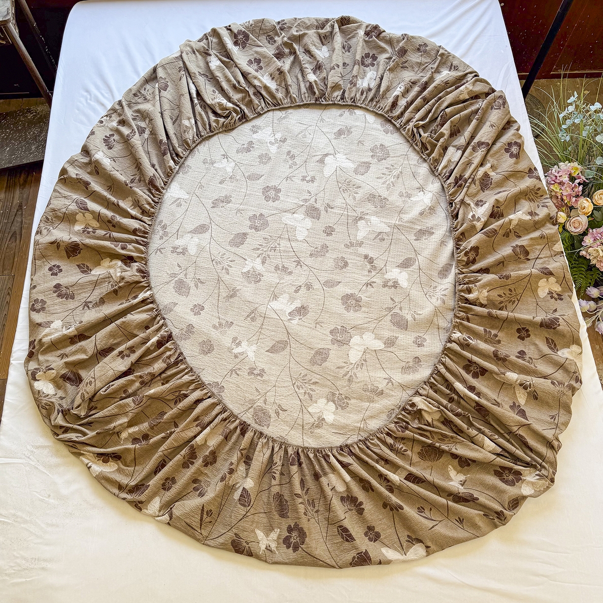 91家纺网 家纺一手货源 找家纺 仟网汇 2025新款高克重水洗亚麻复古原麻床笠 蝶之梦