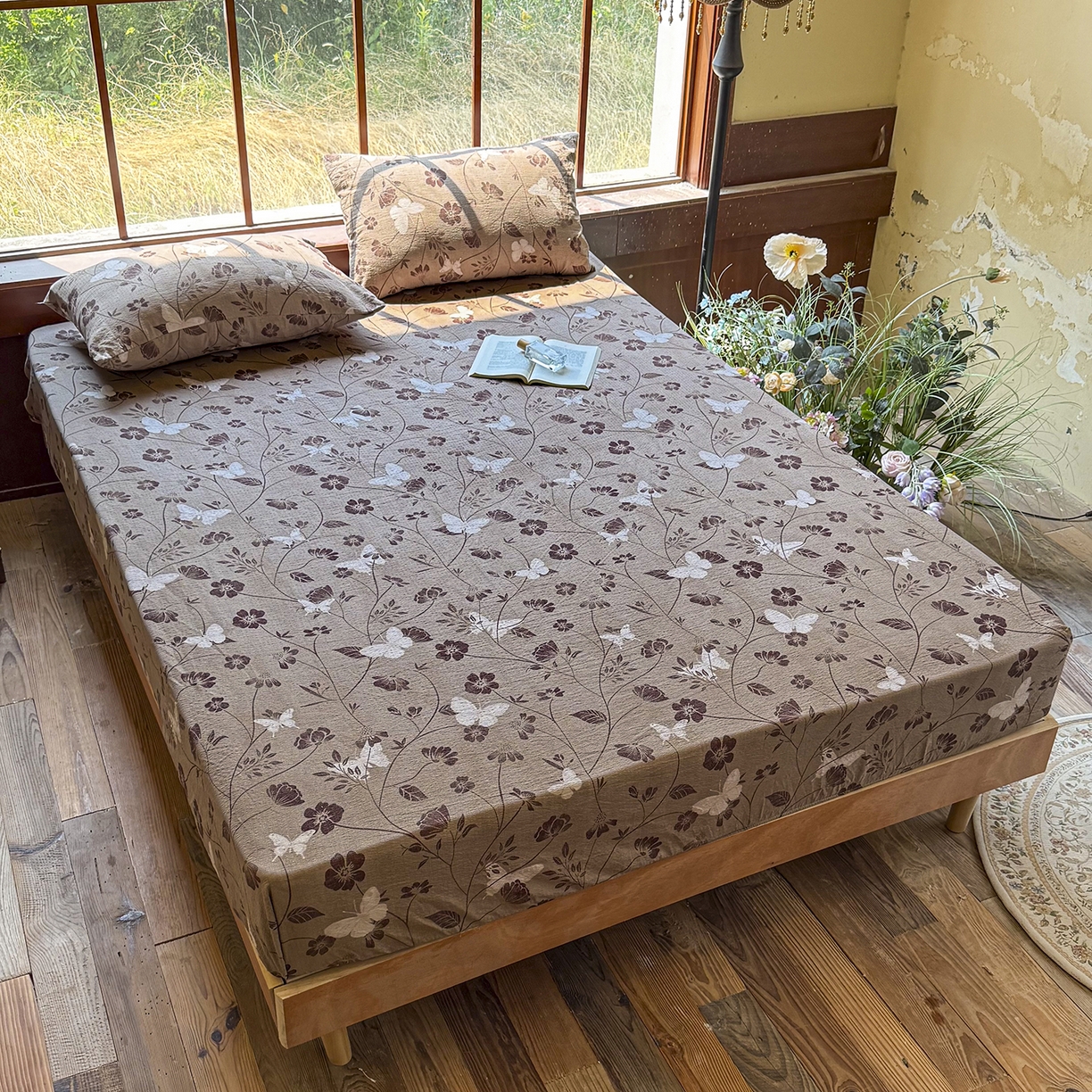 91家纺网 家纺一手货源 找家纺 仟网汇 2025新款高克重水洗亚麻复古原麻床笠 蝶之梦