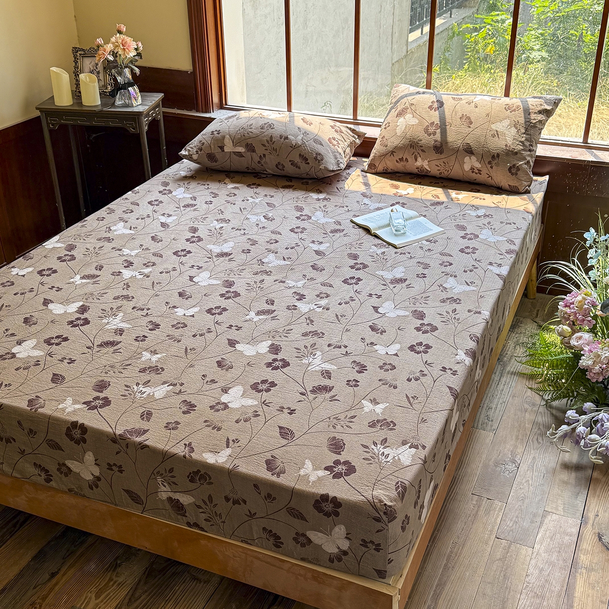 91家纺网 家纺一手货源 找家纺 仟网汇 2025新款高克重水洗亚麻复古原麻床笠 蝶之梦