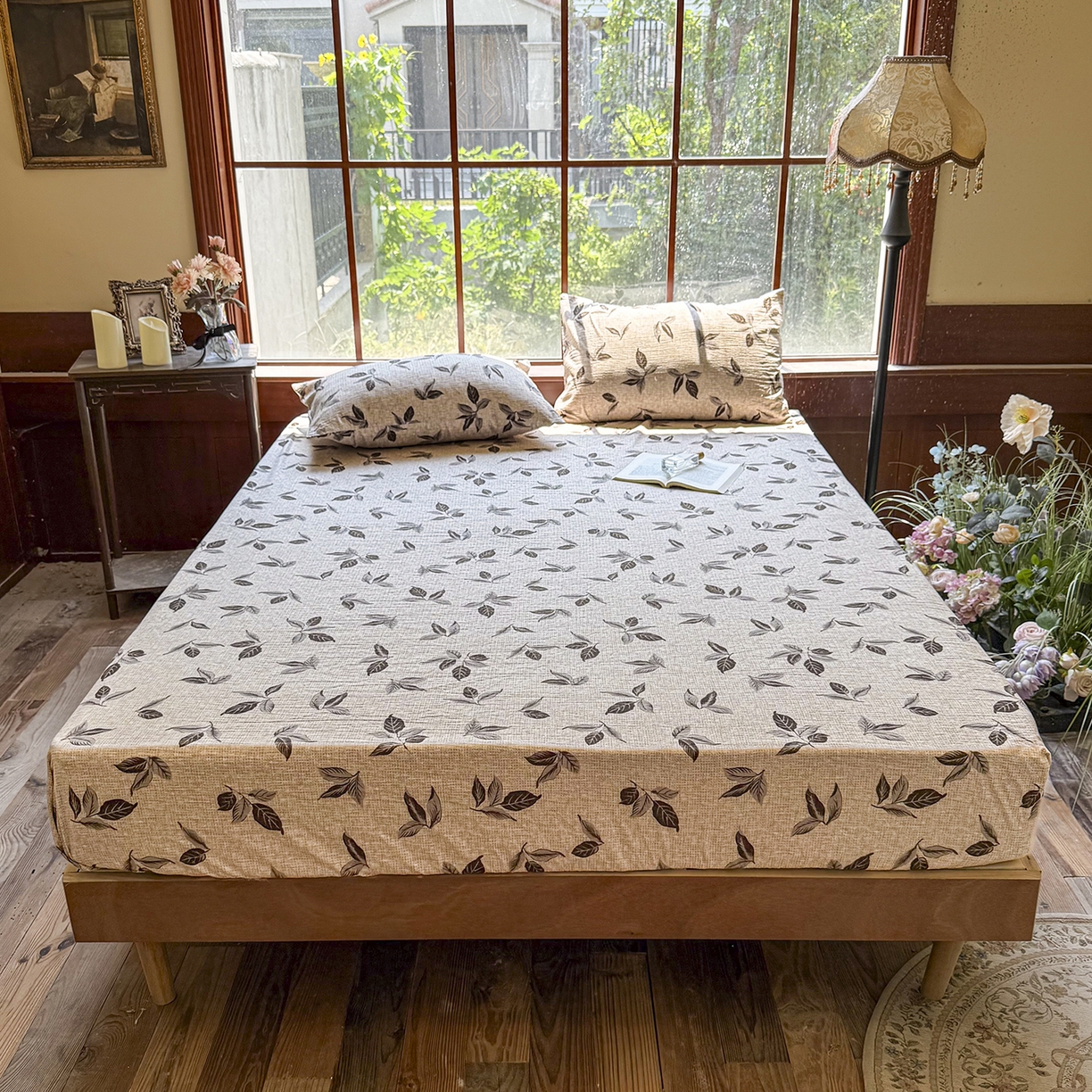 91家纺网 家纺一手货源 找家纺 仟网汇 2025新款高克重水洗亚麻复古原麻床笠 花季