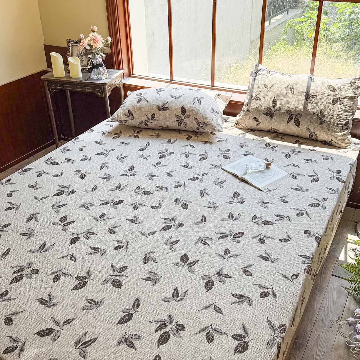 91家纺网 家纺一手货源 找家纺 仟网汇 2025新款高克重水洗亚麻复古原麻床笠 花季