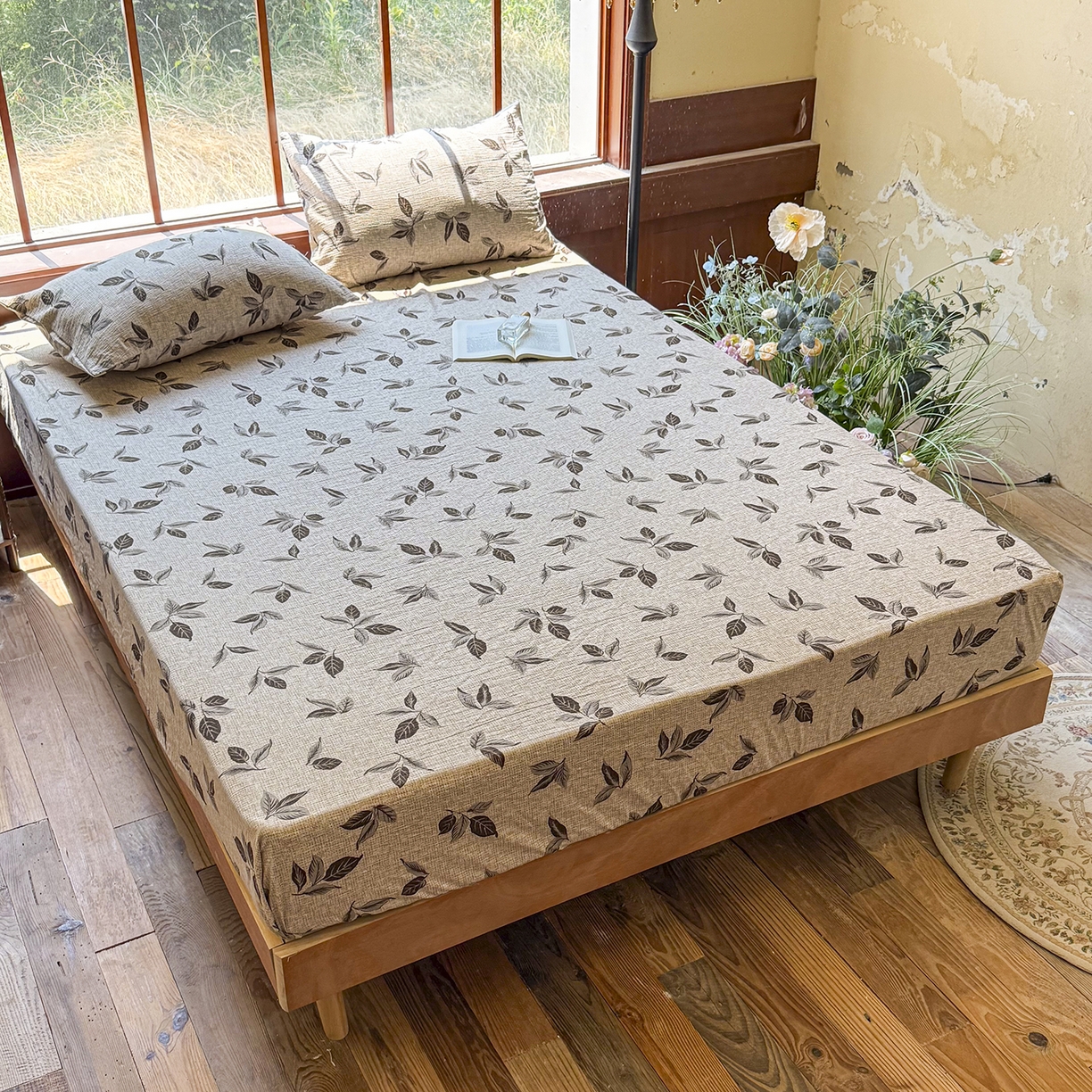 91家纺网 家纺一手货源 找家纺 仟网汇 2025新款高克重水洗亚麻复古原麻床笠 花季