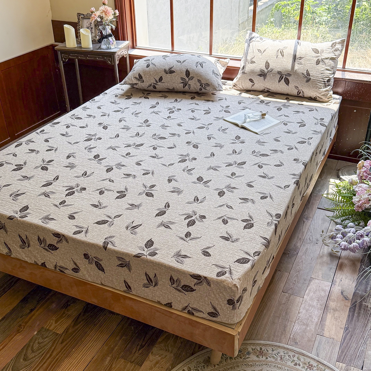 91家纺网 家纺一手货源 找家纺 仟网汇 2025新款高克重水洗亚麻复古原麻床笠 花季