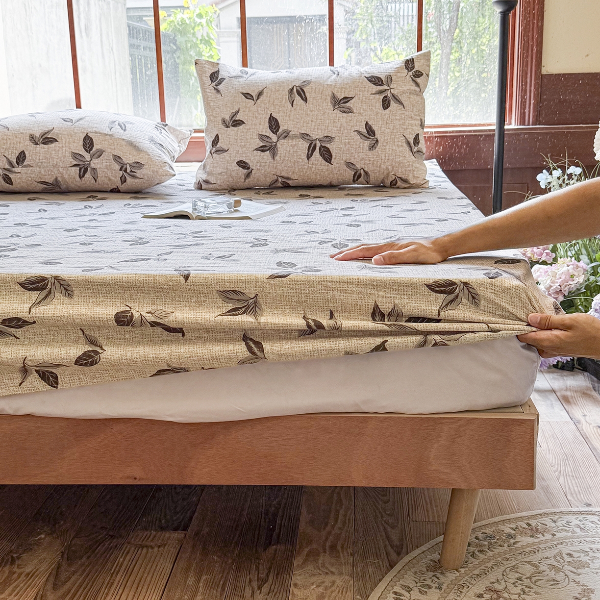 91家纺网 家纺一手货源 找家纺 仟网汇 2025新款高克重水洗亚麻复古原麻床笠 花季