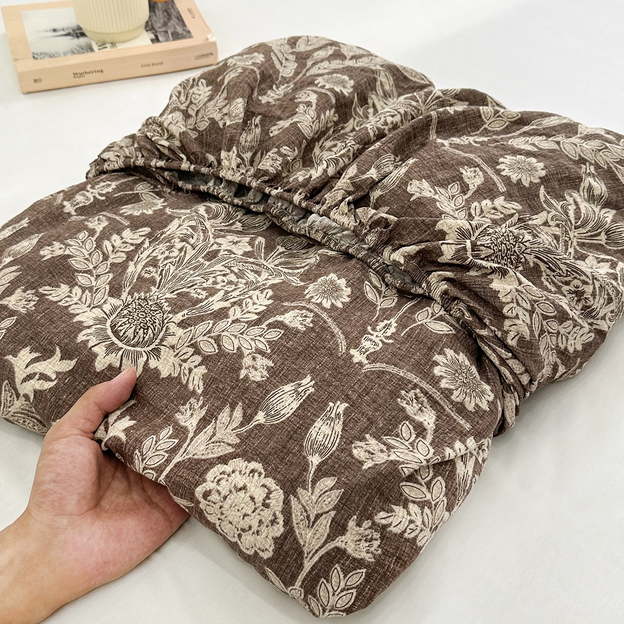 仟网汇 2025新款高克重水洗亚麻复古原麻床笠 花夕棕