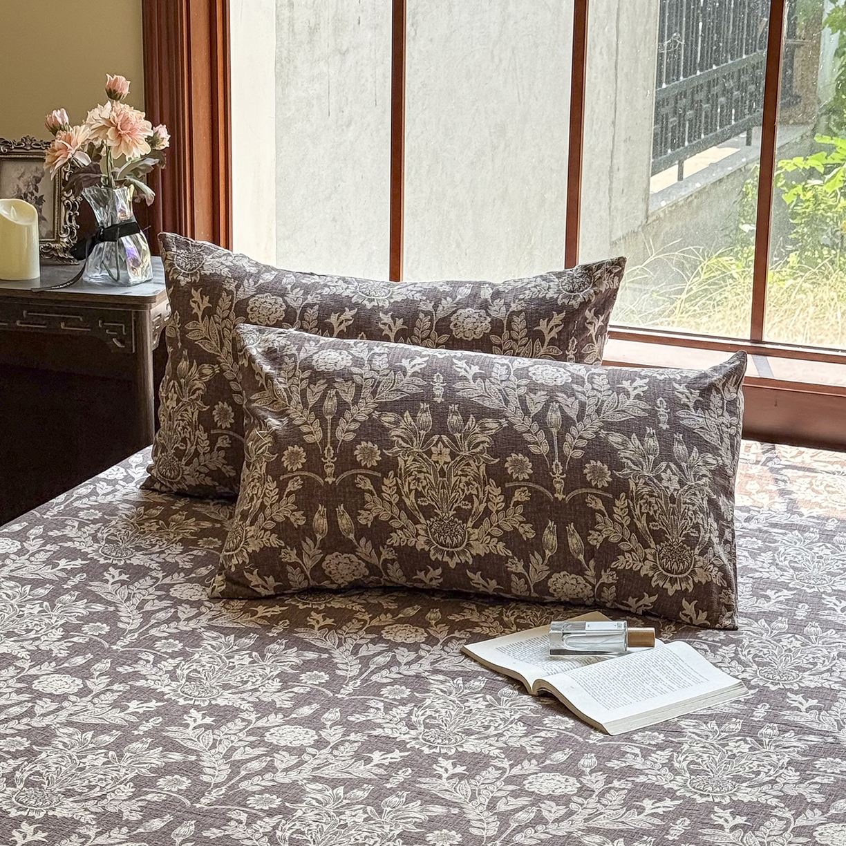 91家纺网 家纺一手货源 找家纺 仟网汇 2025新款高克重水洗亚麻复古原麻床笠 花夕棕