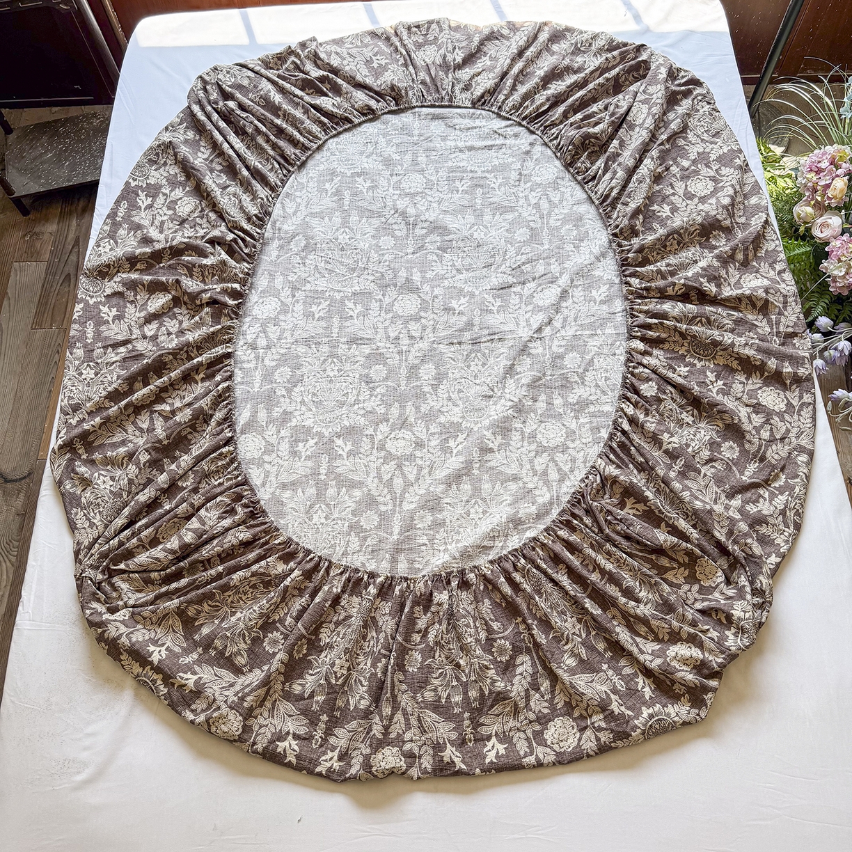 91家纺网 家纺一手货源 找家纺 仟网汇 2025新款高克重水洗亚麻复古原麻床笠 花夕棕