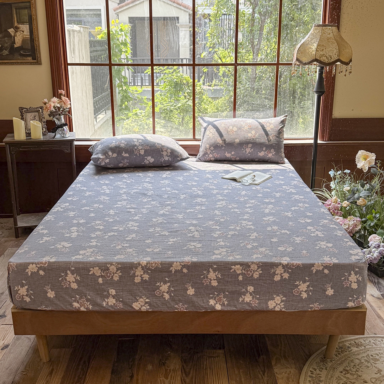 91家纺网 家纺一手货源 找家纺 仟网汇 2025新款高克重水洗亚麻复古原麻床笠 夕颜