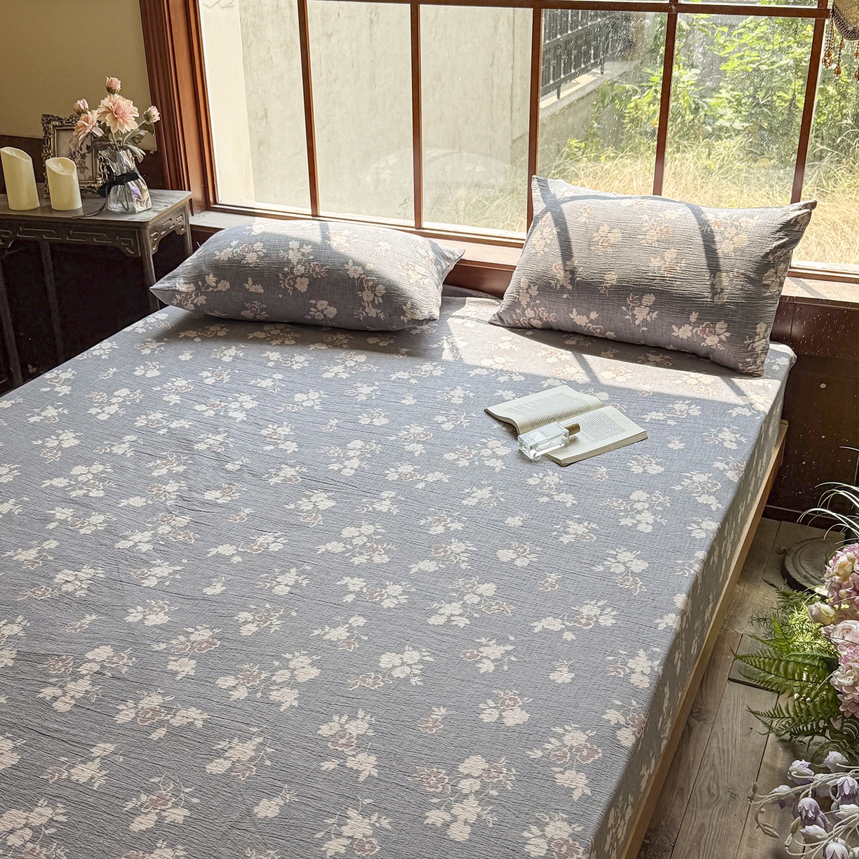 91家纺网 家纺一手货源 找家纺 仟网汇 2025新款高克重水洗亚麻复古原麻床笠 夕颜