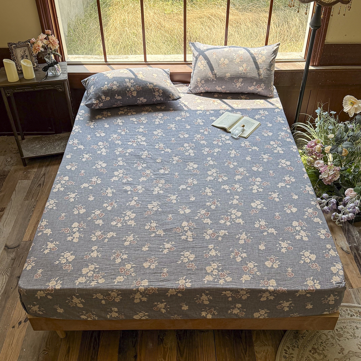 91家纺网 家纺一手货源 找家纺 仟网汇 2025新款高克重水洗亚麻复古原麻床笠 夕颜