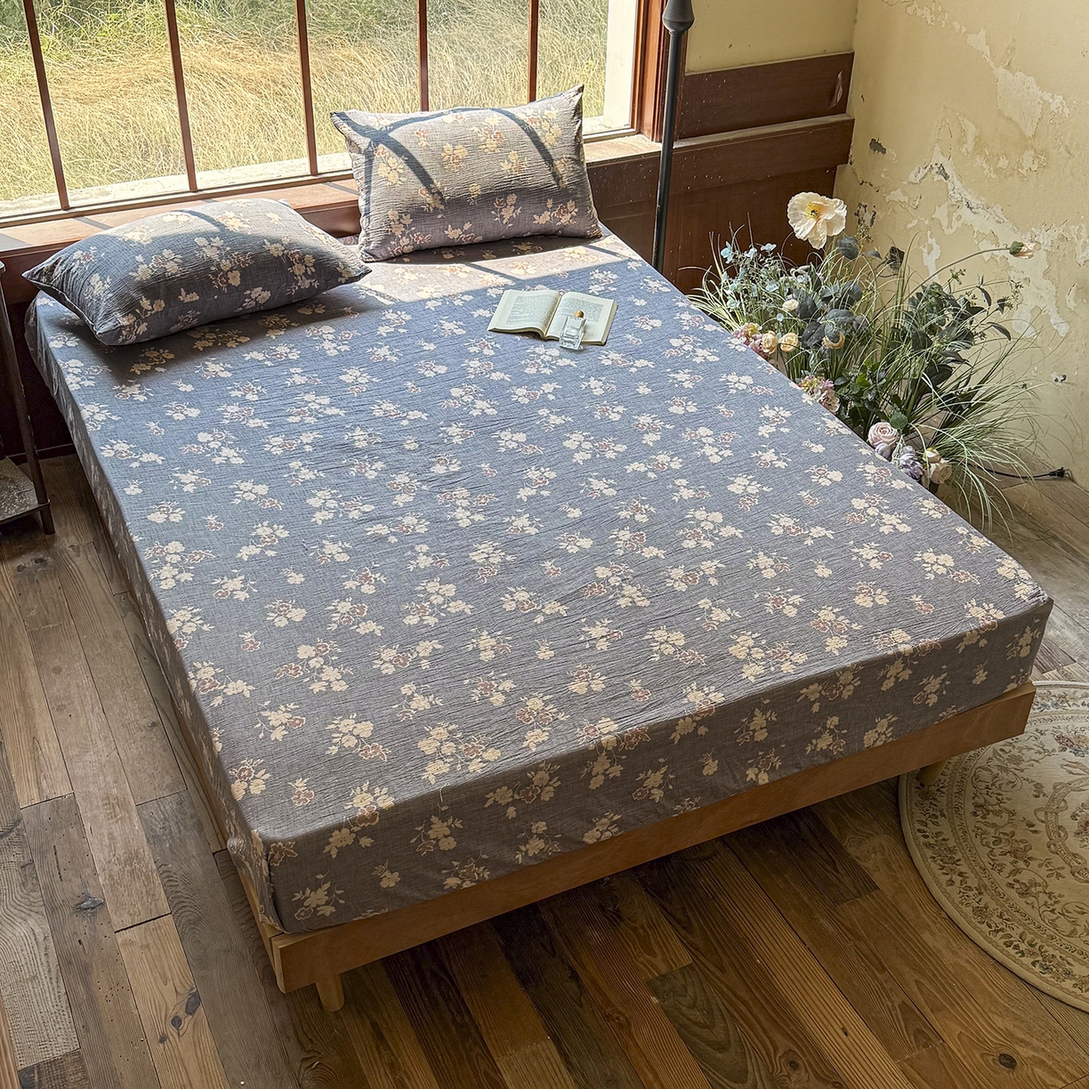 91家纺网 家纺一手货源 找家纺 仟网汇 2025新款高克重水洗亚麻复古原麻床笠 夕颜