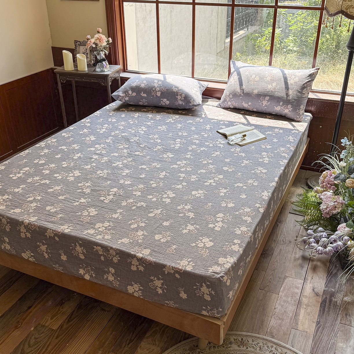 91家纺网 家纺一手货源 找家纺 仟网汇 2025新款高克重水洗亚麻复古原麻床笠 夕颜