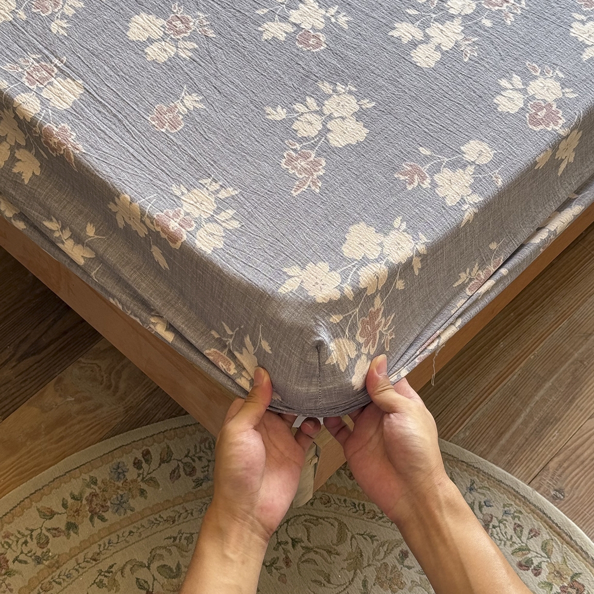 91家纺网 家纺一手货源 找家纺 仟网汇 2025新款高克重水洗亚麻复古原麻床笠 夕颜