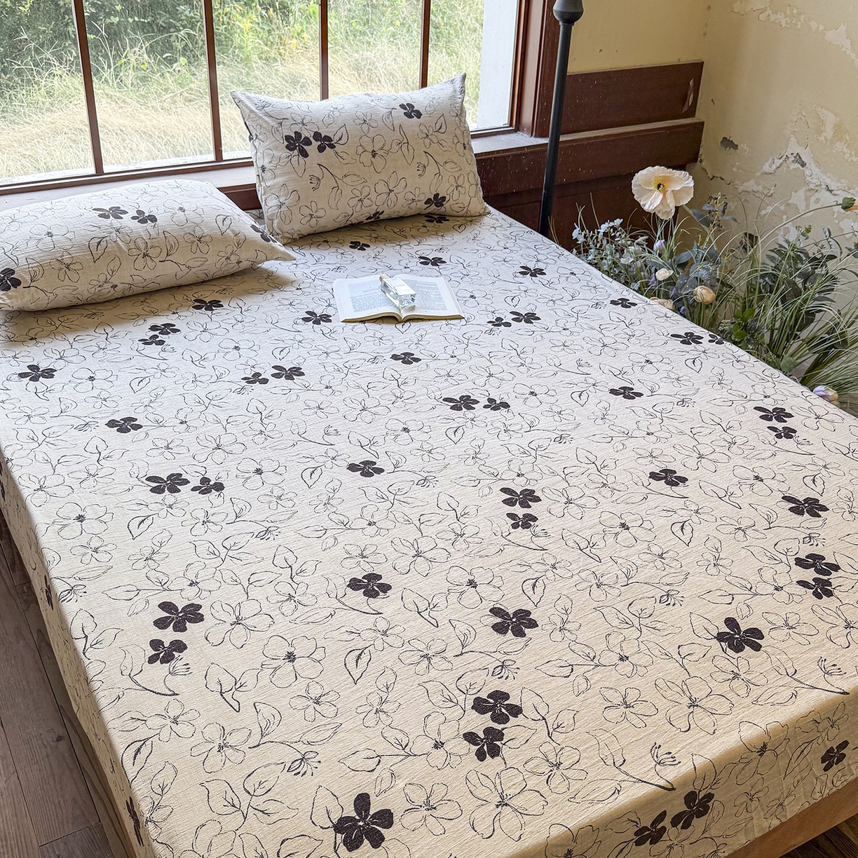 91家纺网 家纺一手货源 找家纺 仟网汇 2025新款高克重水洗亚麻复古原麻床笠 约定咖