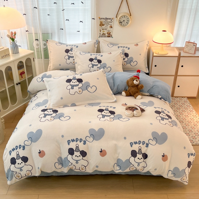 倾慕 2026新款高克重时尚印花牛奶绒单被套 爱心小狗