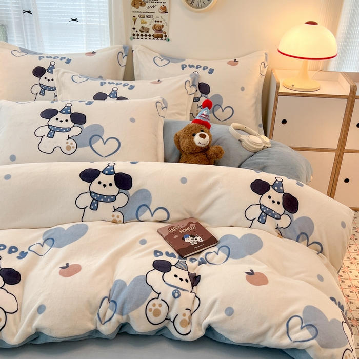 91家纺网 家纺一手货源 找家纺 倾慕 2026新款高克重时尚印花牛奶绒单被套 爱心小狗