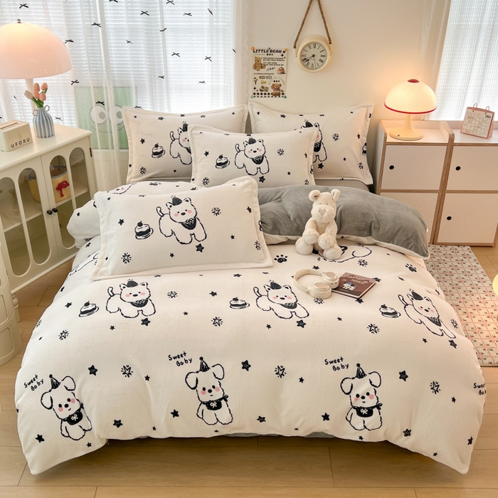 倾慕 2026新款高克重时尚印花牛奶绒单被套 动感小狗