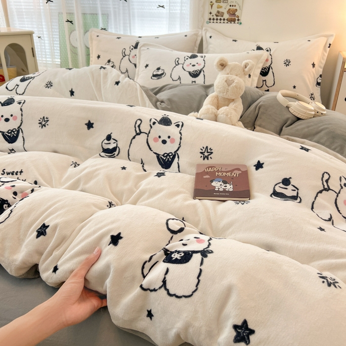 91家纺网 家纺一手货源 找家纺 倾慕 2026新款高克重时尚印花牛奶绒单被套 动感小狗