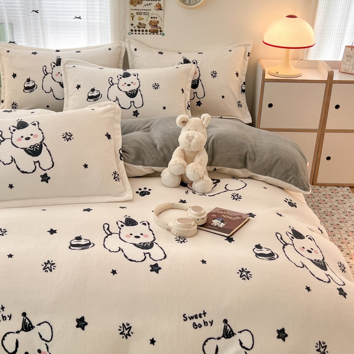 91家纺网 家纺一手货源 找家纺 倾慕 2026新款高克重时尚印花牛奶绒单被套 动感小狗