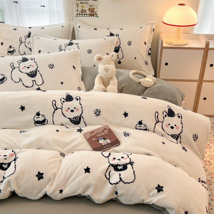 91家纺网 家纺一手货源 找家纺 倾慕 2026新款高克重时尚印花牛奶绒单被套 动感小狗