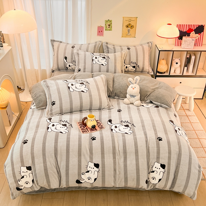 倾慕 2026新款高克重时尚印花牛奶绒单被套 黑白猫