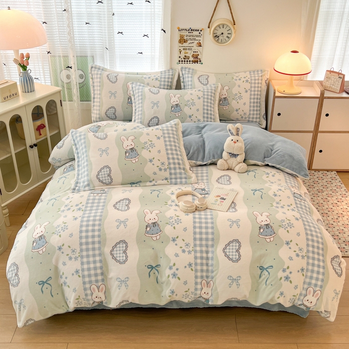 倾慕 2026新款高克重时尚印花牛奶绒单被套 花篮小兔