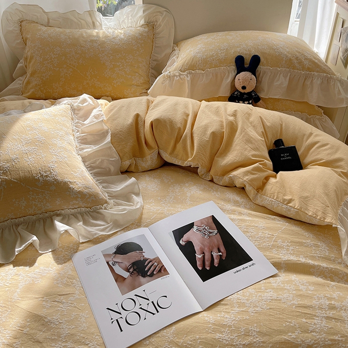 91家纺网 家纺一手货源 找家纺 （总）瑞莱 2025全棉色织三层纱提花四件套-夜雨朦胧系列