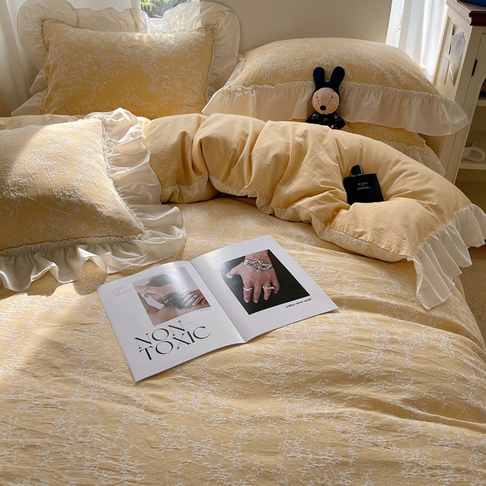 91家纺网 家纺一手货源 找家纺 （总）瑞莱 2025全棉色织三层纱提花四件套-夜雨朦胧系列