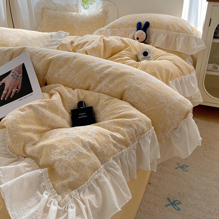 91家纺网 家纺一手货源 找家纺 （总）瑞莱 2025全棉色织三层纱提花四件套-夜雨朦胧系列