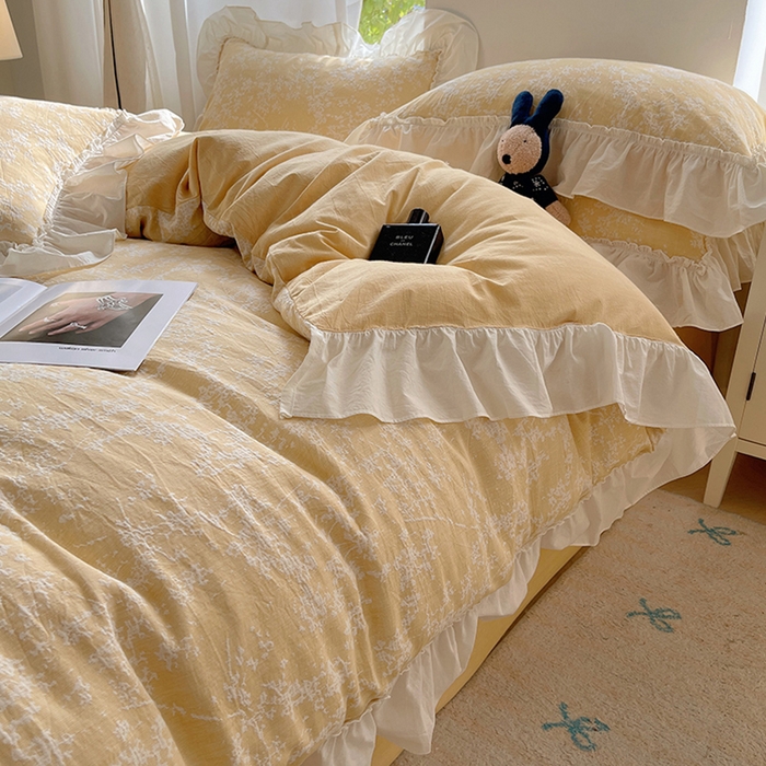 91家纺网 家纺一手货源 找家纺 （总）瑞莱 2025全棉色织三层纱提花四件套-夜雨朦胧系列