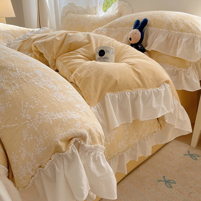 91家纺网 家纺一手货源 找家纺 （总）瑞莱 2025全棉色织三层纱提花四件套-夜雨朦胧系列