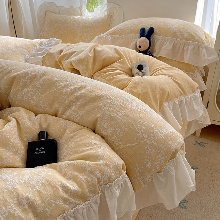 91家纺网 家纺一手货源 找家纺 （总）瑞莱 2025全棉色织三层纱提花四件套-夜雨朦胧系列