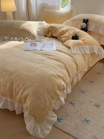 91家纺网 家纺一手货源 找家纺 （总）瑞莱 2025全棉色织三层纱提花四件套-夜雨朦胧系列