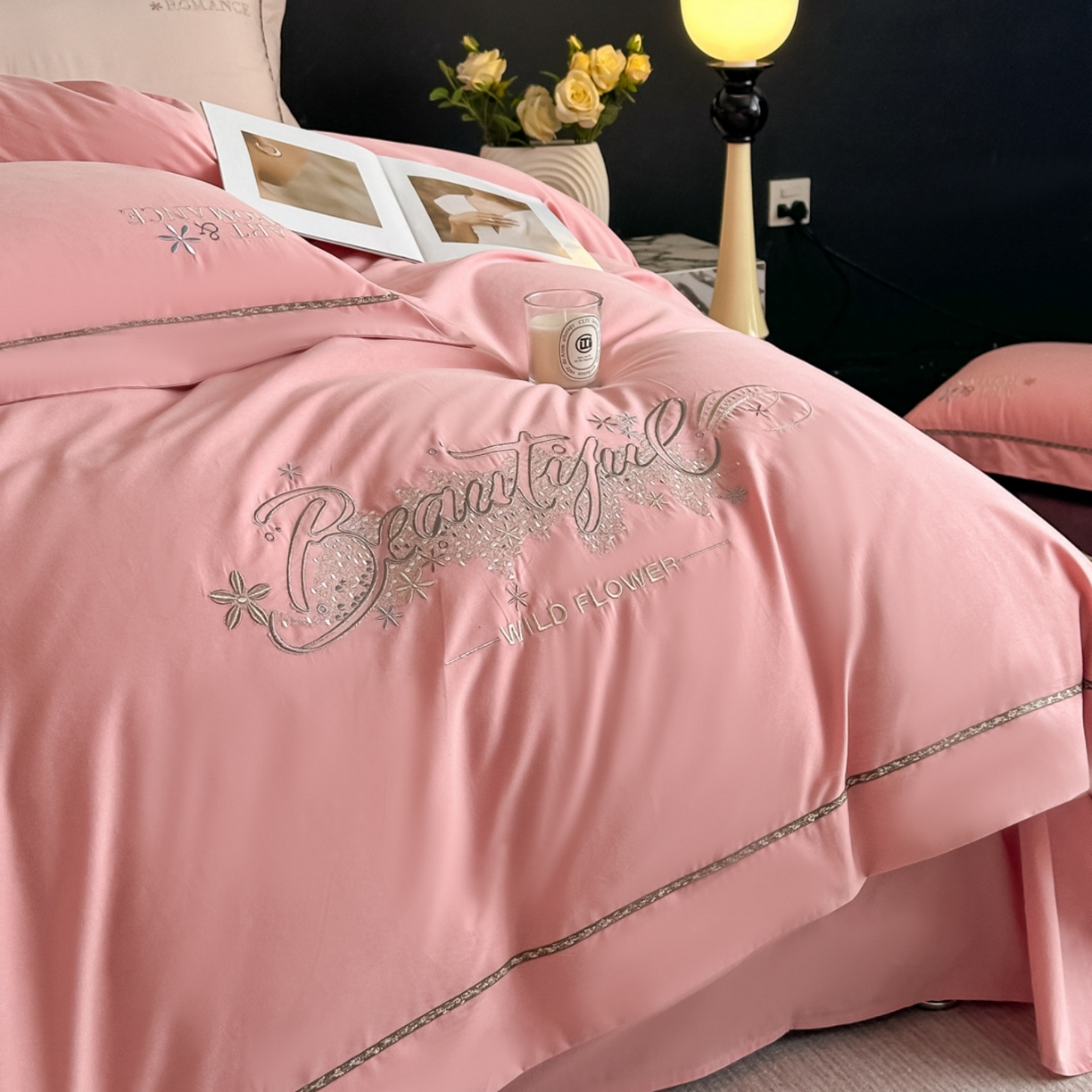 91家纺网 家纺一手货源 找家纺 （总）博之洋婚庆 2025新款全棉纯棉长绒棉贡缎磨毛刺绣四件套不掉毛【高端礼盒】绽放系列