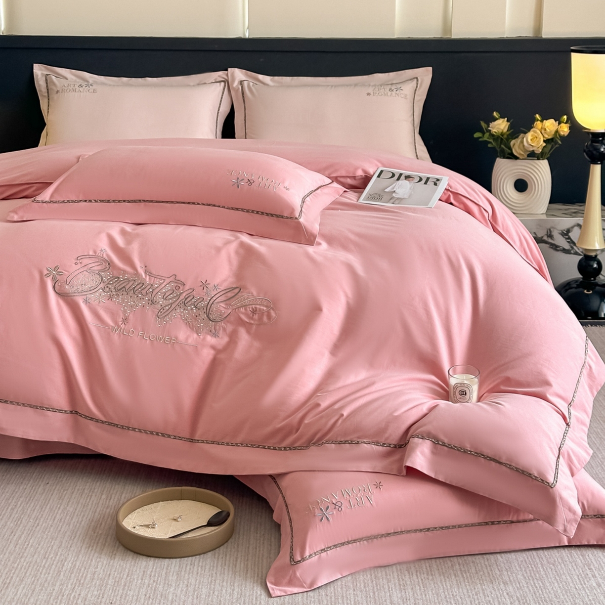 91家纺网 家纺一手货源 找家纺 （总）博之洋婚庆 2025新款全棉纯棉长绒棉贡缎磨毛刺绣四件套不掉毛【高端礼盒】绽放系列