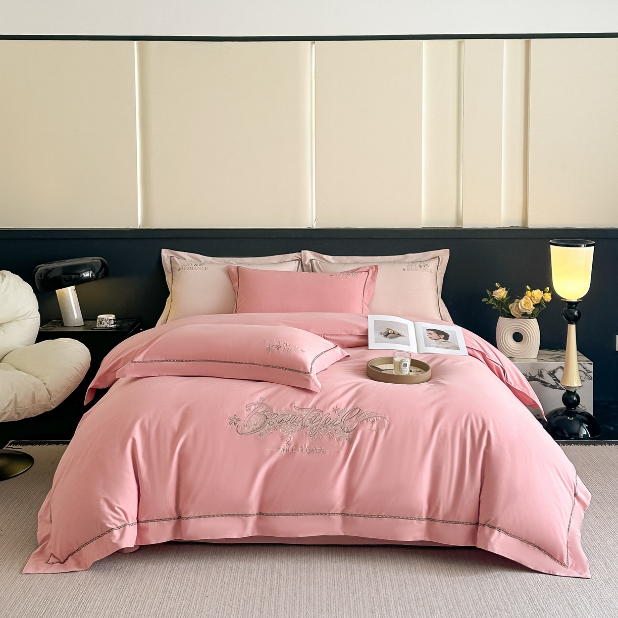 91家纺网 家纺一手货源 找家纺 （总）博之洋婚庆 2025新款全棉纯棉长绒棉贡缎磨毛刺绣四件套不掉毛【高端礼盒】绽放系列