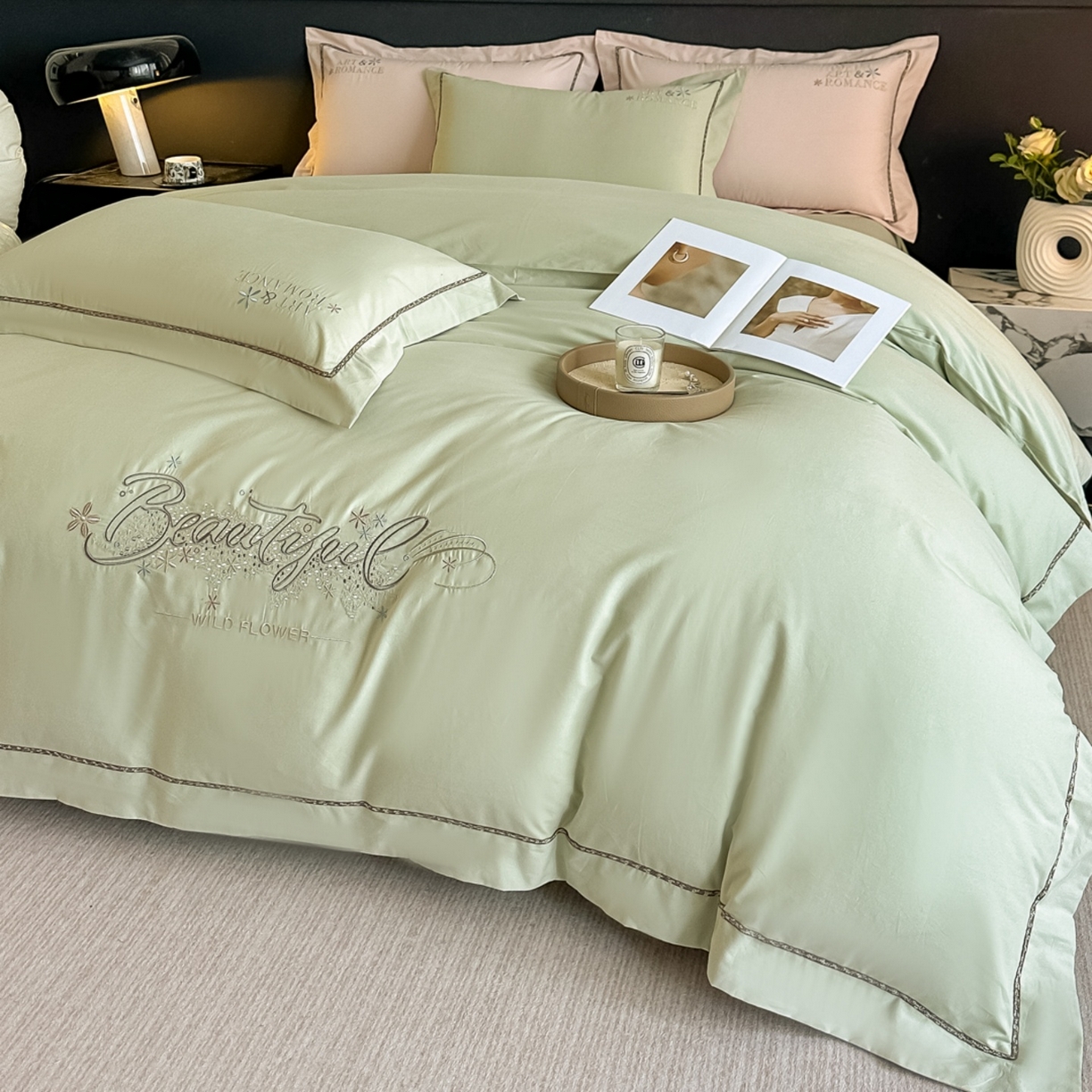 91家纺网 家纺一手货源 找家纺 （总）博之洋婚庆 2025新款全棉纯棉长绒棉贡缎磨毛刺绣四件套不掉毛【高端礼盒】绽放系列