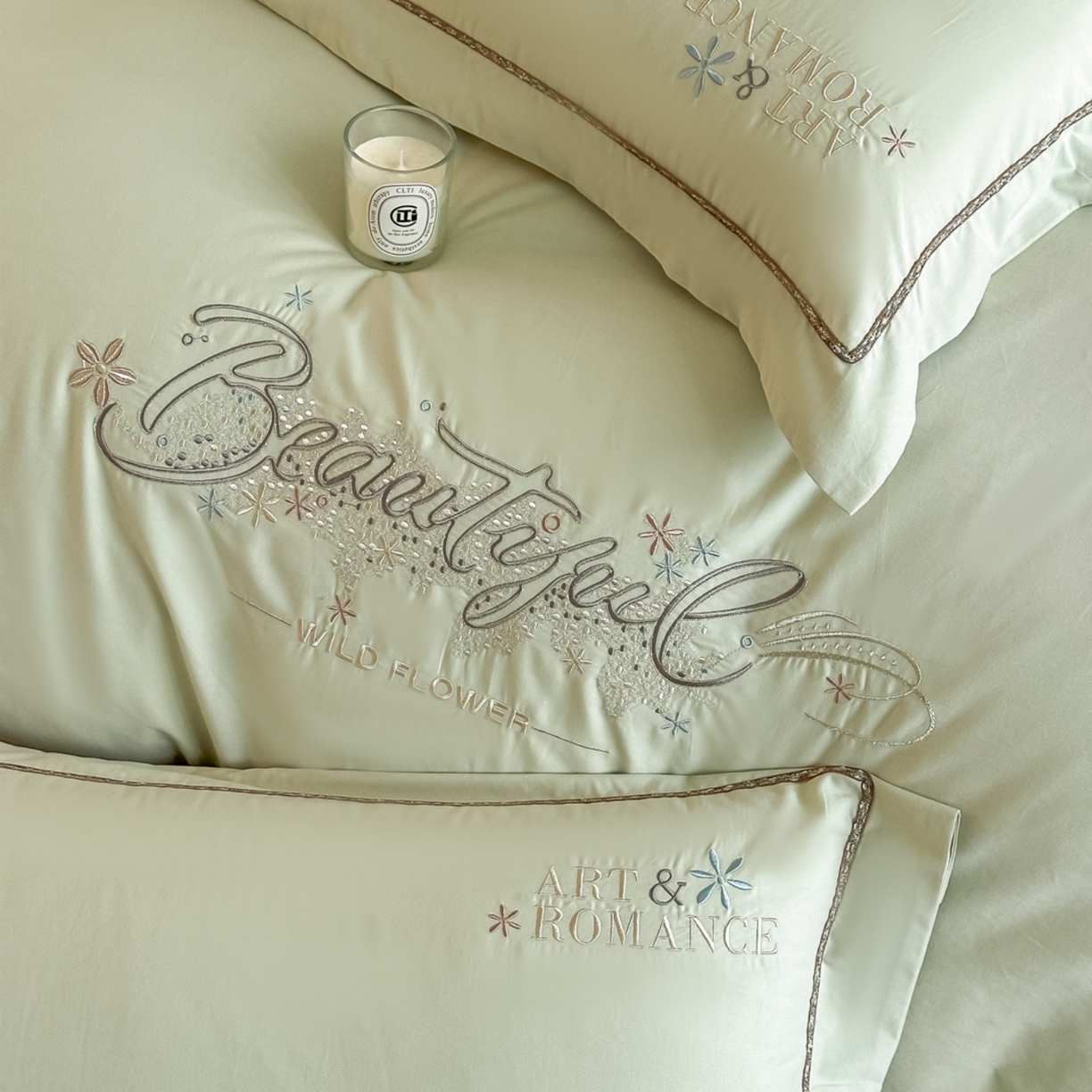 91家纺网 家纺一手货源 找家纺 博之洋婚庆 2025新款全棉纯棉长绒棉贡缎磨毛刺绣四件套不掉毛【高端礼盒】绽放系列 古驰绿