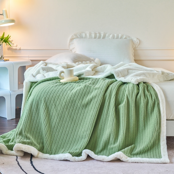 91家纺网 家纺一手货源 找家纺 （总）畅畅家纺 2025新款A面编织绒B面兔毛绒纯色春秋冬毛毯盖毯