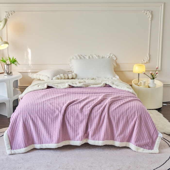 91家纺网 家纺一手货源 找家纺 （总）畅畅家纺 2025新款A面编织绒B面兔毛绒纯色春秋冬毛毯盖毯