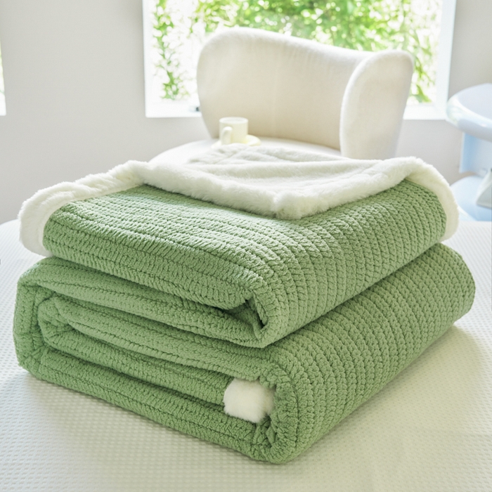 91家纺网 家纺一手货源 找家纺 （总）畅畅家纺 2025新款A面编织绒B面兔毛绒纯色春秋冬毛毯盖毯