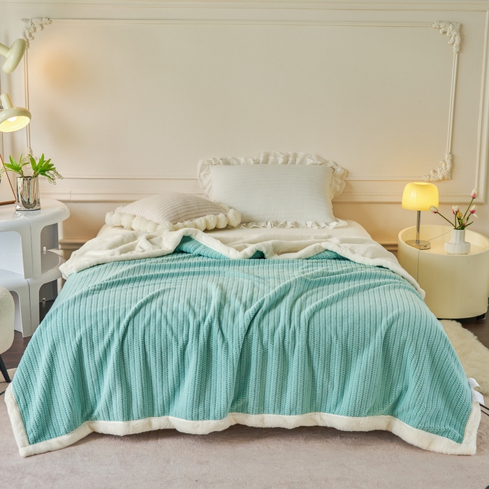 91家纺网 家纺一手货源 找家纺 （总）畅畅家纺 2025新款A面编织绒B面兔毛绒纯色春秋冬毛毯盖毯