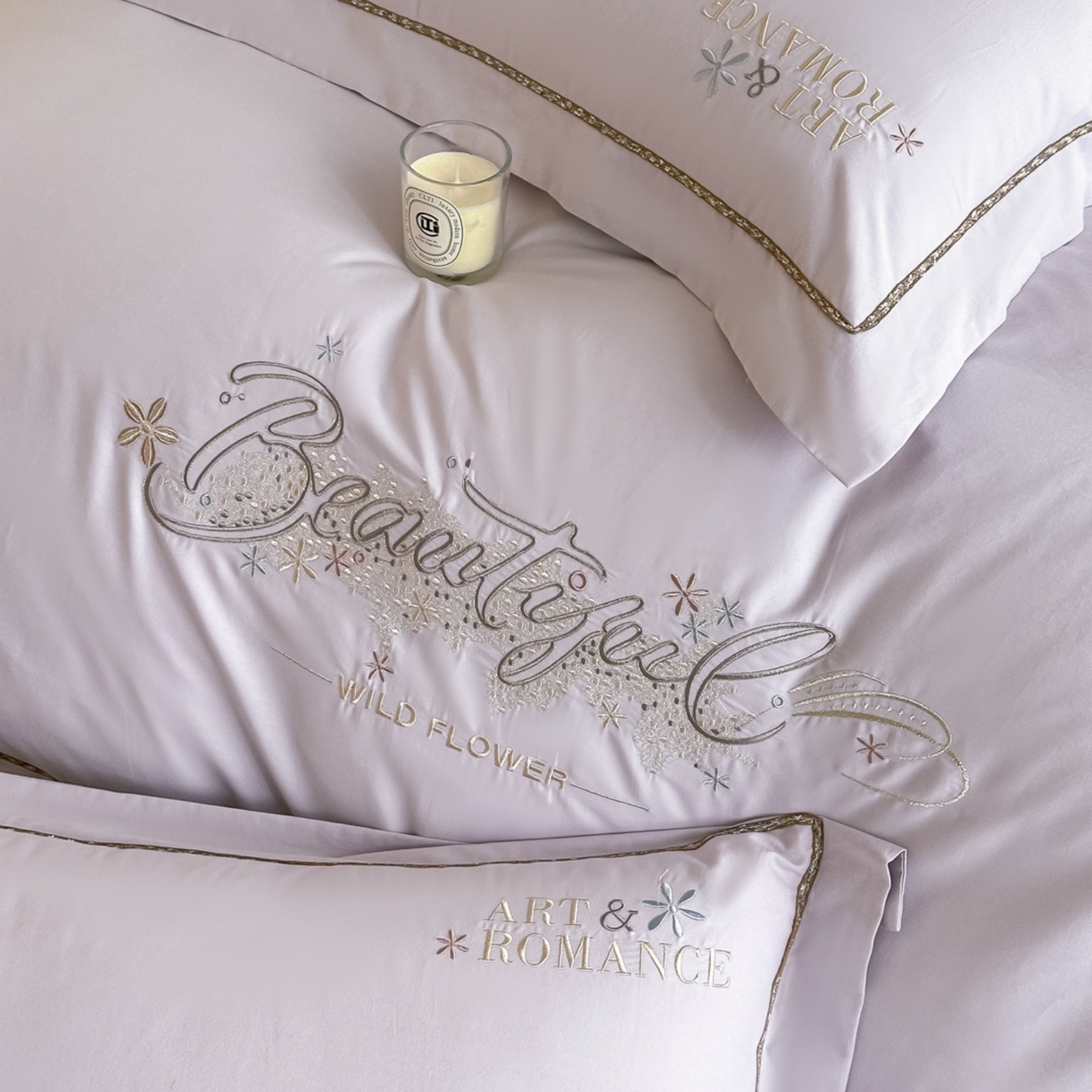 91家纺网 家纺一手货源 找家纺 博之洋婚庆 2025新款全棉纯棉长绒棉贡缎磨毛刺绣四件套不掉毛【高端礼盒】绽放系列 梧桐灰