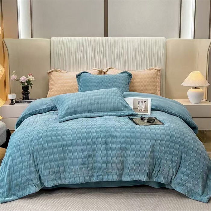 91家纺网 家纺一手货源 找家纺 畅畅家纺 2025热款新款冬季高克重260克9斤半轻奢宽边芙缇绒牛奶绒四件套 芙缇绒-蓝