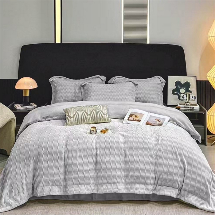 畅畅家纺 2025热款新款冬季高克重260克9斤半轻奢宽边芙缇绒牛奶绒四件套 芙缇绒-灰