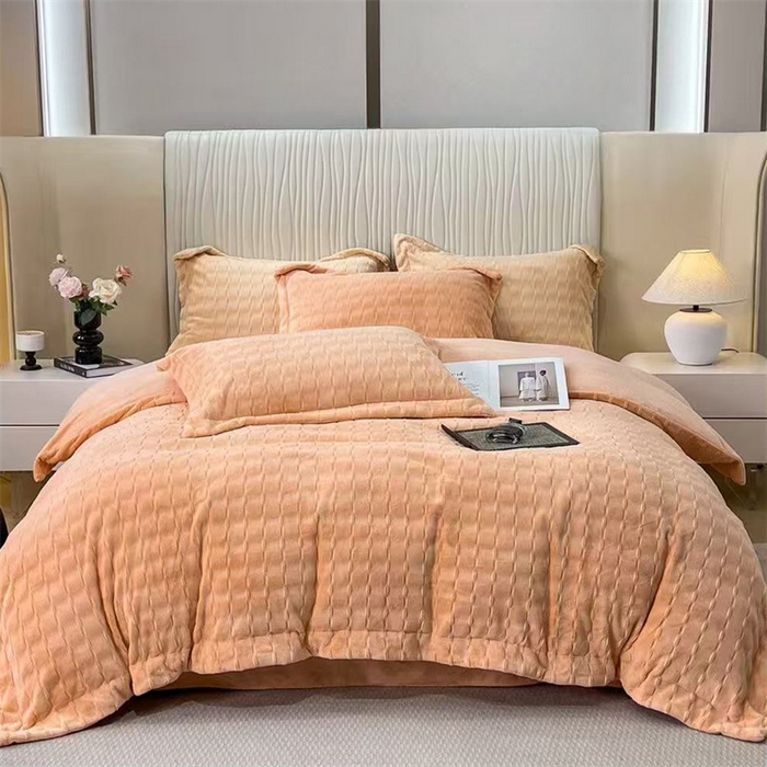 畅畅家纺 2025热款新款冬季高克重260克9斤半轻奢宽边芙缇绒牛奶绒四件套 芙缇绒-橘