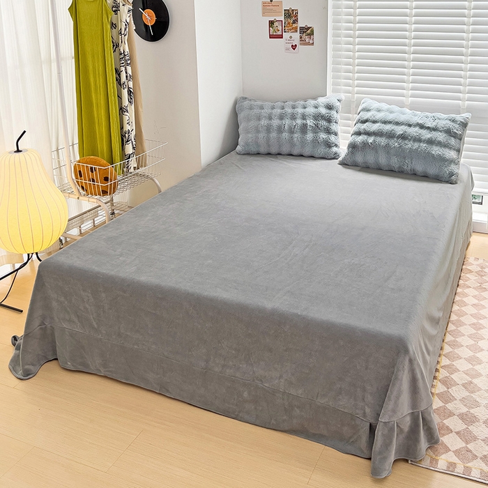 91家纺网 家纺一手货源 找家纺 畅畅家纺 2025新款纯色七彩兔兔绒兔毛绒牛奶绒四件套 高级灰