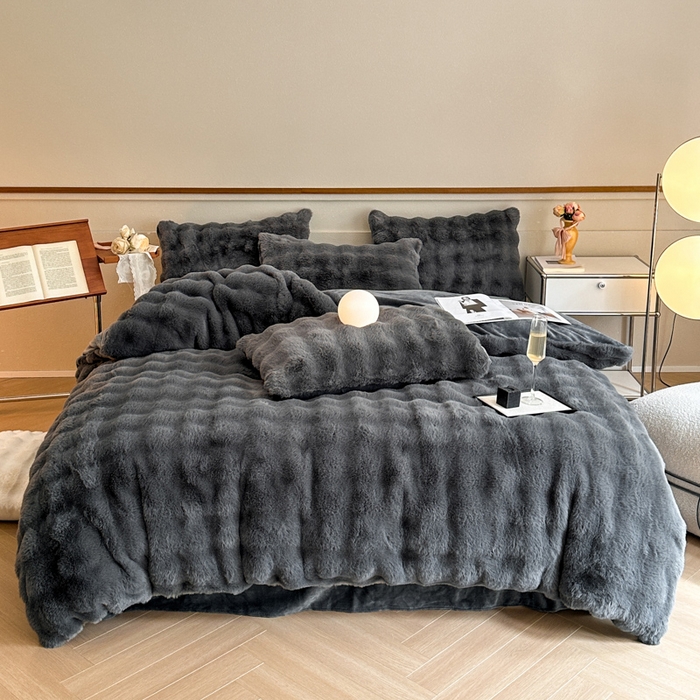 畅畅家纺 2025新款纯色七彩兔兔绒兔毛绒牛奶绒四件套 暖心灰